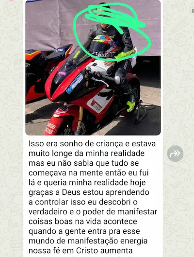 Mensagem real de aluno do Toufic recebida no WhatsApp