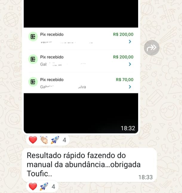 Mensagem real de aluno do Toufic recebida no WhatsApp